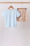 Blue Puppy Ball Embroidered Stripe Shorts Set - Aaria Tees Aaria Tees