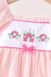 Pink Castle Embroidery Jacquard Ruffle Dress Aaria Tees