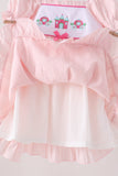 Pink Castle Embroidery Jacquard Ruffle Dress Aaria Tees