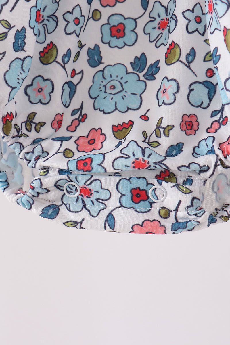 Blue floral smocked ruffle bubble - Aaria Tees Aaria Tees