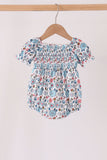 Blue floral smocked ruffle bubble - Aaria Tees Aaria Tees