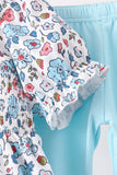 Blue floral smocked ruffle pants set - Aaria Tees Aaria Tees