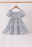 Blue floral smocked ruffle dress - Aaria Tees Aaria Tees