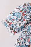 Blue floral smocked ruffle dress - Aaria Tees Aaria Tees