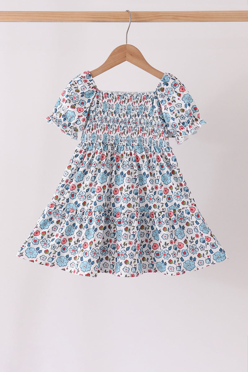 Blue floral smocked ruffle dress - Aaria Tees Aaria Tees
