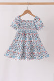 Blue floral smocked ruffle dress - Aaria Tees Aaria Tees