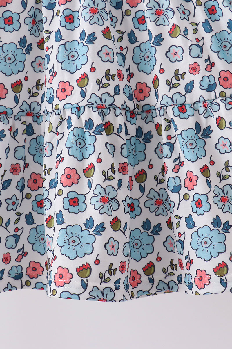Blue floral smocked ruffle dress - Aaria Tees Aaria Tees