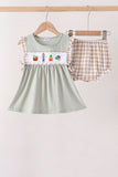 Green Scarecrow Embroidery Bloomer Set Aaria Tees