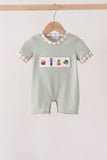 Green Scarecrow Embroidery Romper Aaria Tees