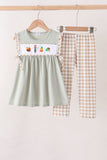 Green Scarecrow Embroidery Ruffle Pants Set Aaria Tees