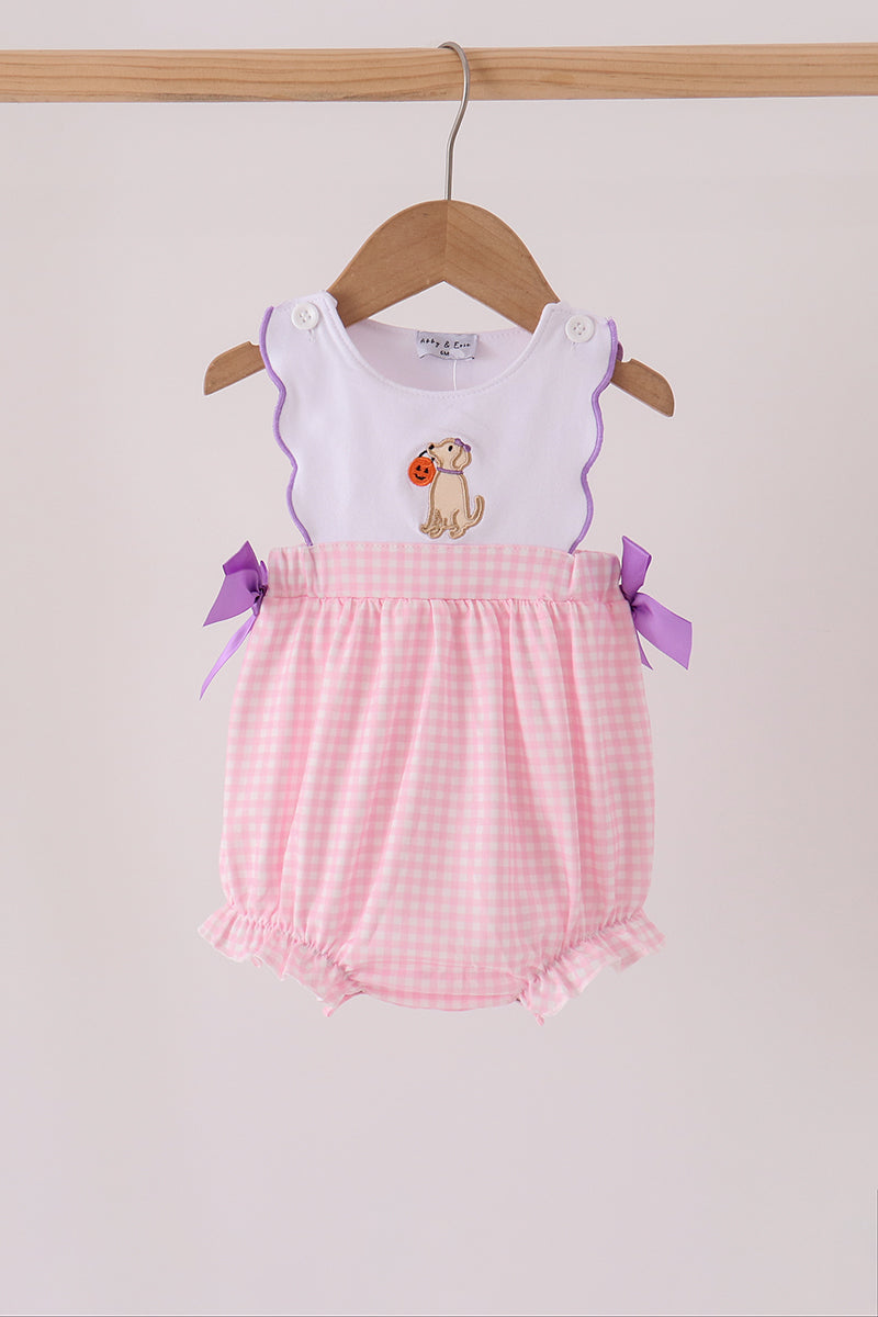 Pink Puppy Pumpkin Applique Bow Bubble - Aaria Tees Aaria Tees