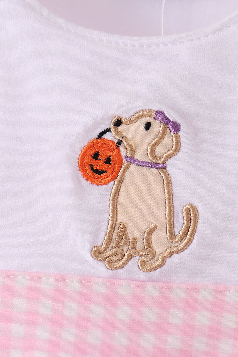 Pink Puppy Pumpkin Applique Bow Bubble - Aaria Tees Aaria Tees