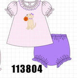 Pink Puppy Pumpkin Applique Bloomer Set Aaria Tees