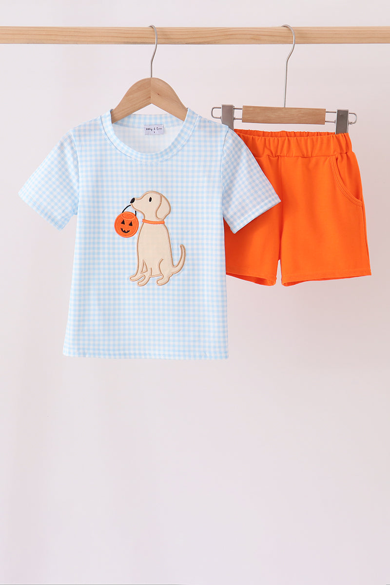 Blue Puppy Pumpkin Applique Shorts Set - Aaria Tees Aaria Tees