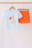 Blue Puppy Pumpkin Applique Shorts Set - Aaria Tees Aaria Tees