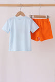 Blue Puppy Pumpkin Applique Shorts Set - Aaria Tees Aaria Tees