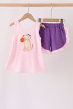 Pink Puppy Pumpkin Applique Ruffle Shorts Set - Aaria Tees Aaria Tees