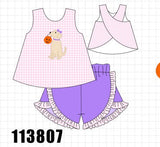 Pink Puppy Pumpkin Applique Ruffle Shorts Set Aaria Tees