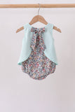Blue Floral Bow Applique Bubble Aaria Tees