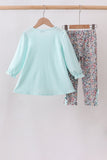 Blue Floral Bow Applique Pants Set Aaria Tees