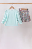 Blue Floral Bow Applique Skorts Set Aaria Tees