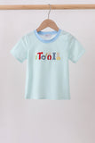 Blue Tool Embroidery Stripe Top Aaria Tees
