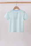 Blue Tool Embroidery Stripe Top Aaria Tees