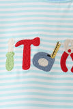 Blue Tool Embroidery Stripe Top Aaria Tees