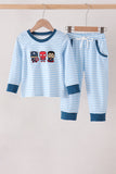 Blue character embroidery stripe pants set Aaria Tees