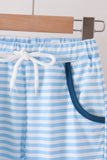 Blue character embroidery stripe pants set Aaria Tees