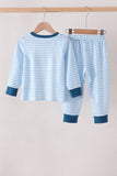 Blue character embroidery stripe pants set Aaria Tees