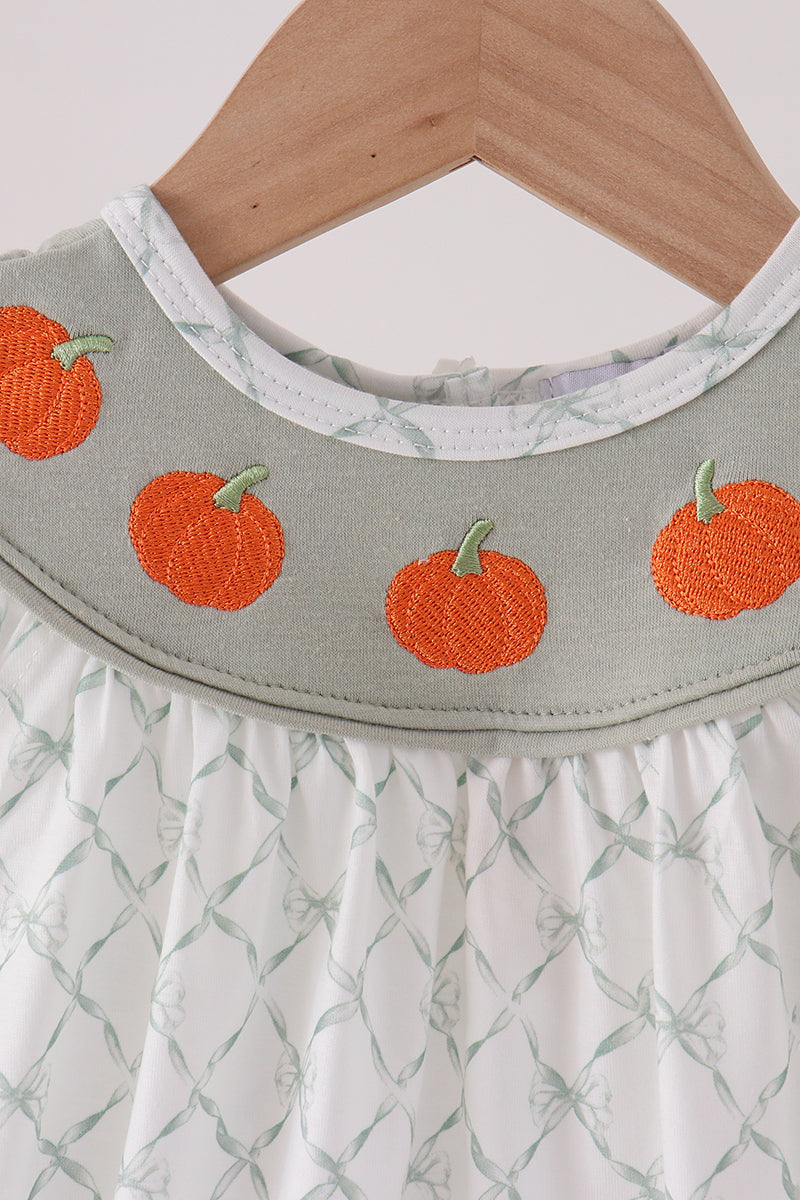 Sage pumpkin embroidery bow ruffle bubble - Aaria Tees Aaria Tees