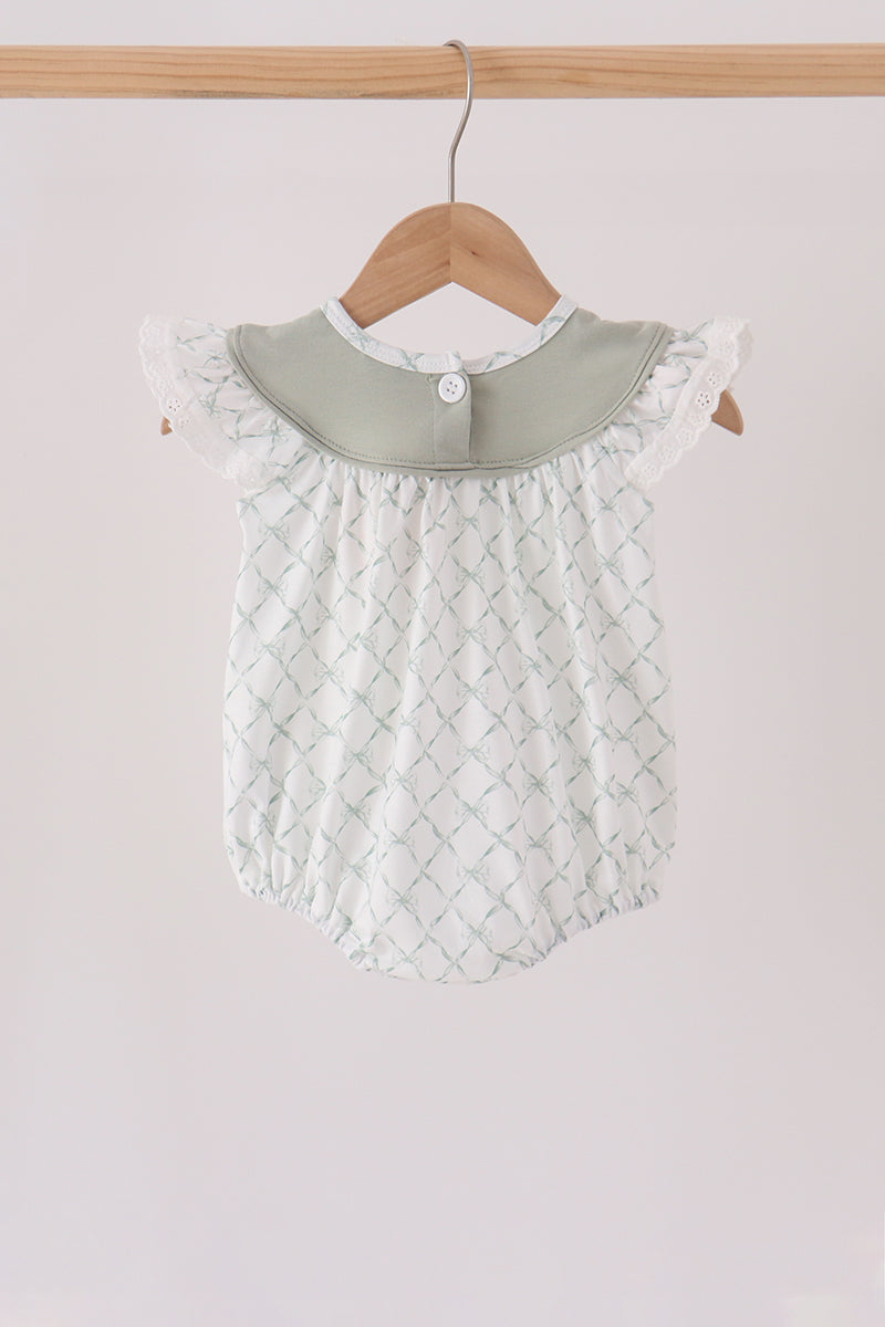 Sage pumpkin embroidery bow ruffle bubble - Aaria Tees Aaria Tees
