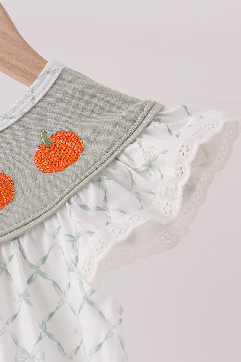 Sage pumpkin embroidery bow ruffle dress - Aaria Tees Aaria Tees
