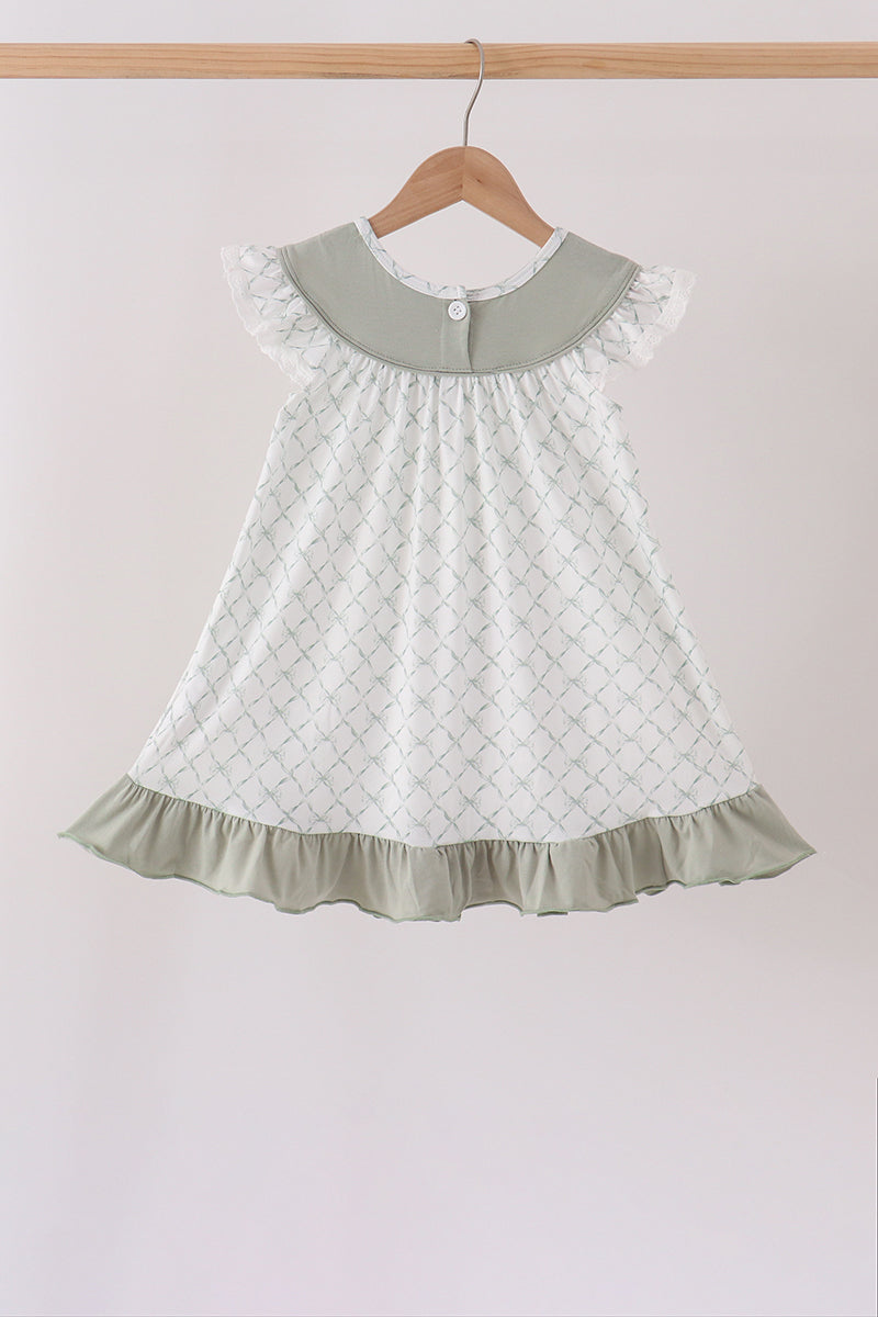 Sage pumpkin embroidery bow ruffle dress - Aaria Tees Aaria Tees