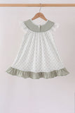 Sage pumpkin embroidery bow ruffle dress - Aaria Tees Aaria Tees