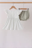 Sage pumpkin embroidery bow ruffle bloomer set - Aaria Tees Aaria Tees