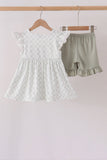 Sage pumpkin embroidery bow ruffle shorts set - Aaria Tees Aaria Tees