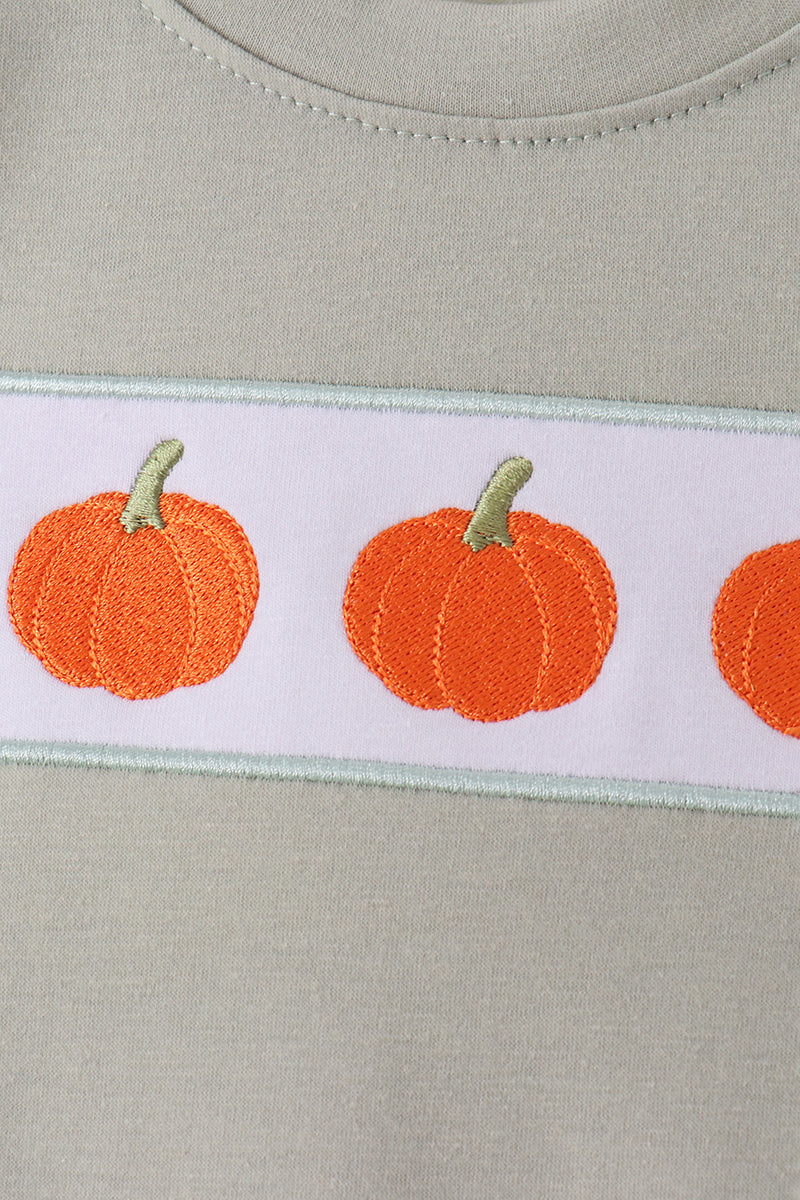 Sage pumpkin embroidery shorts set - Aaria Tees Aaria Tees