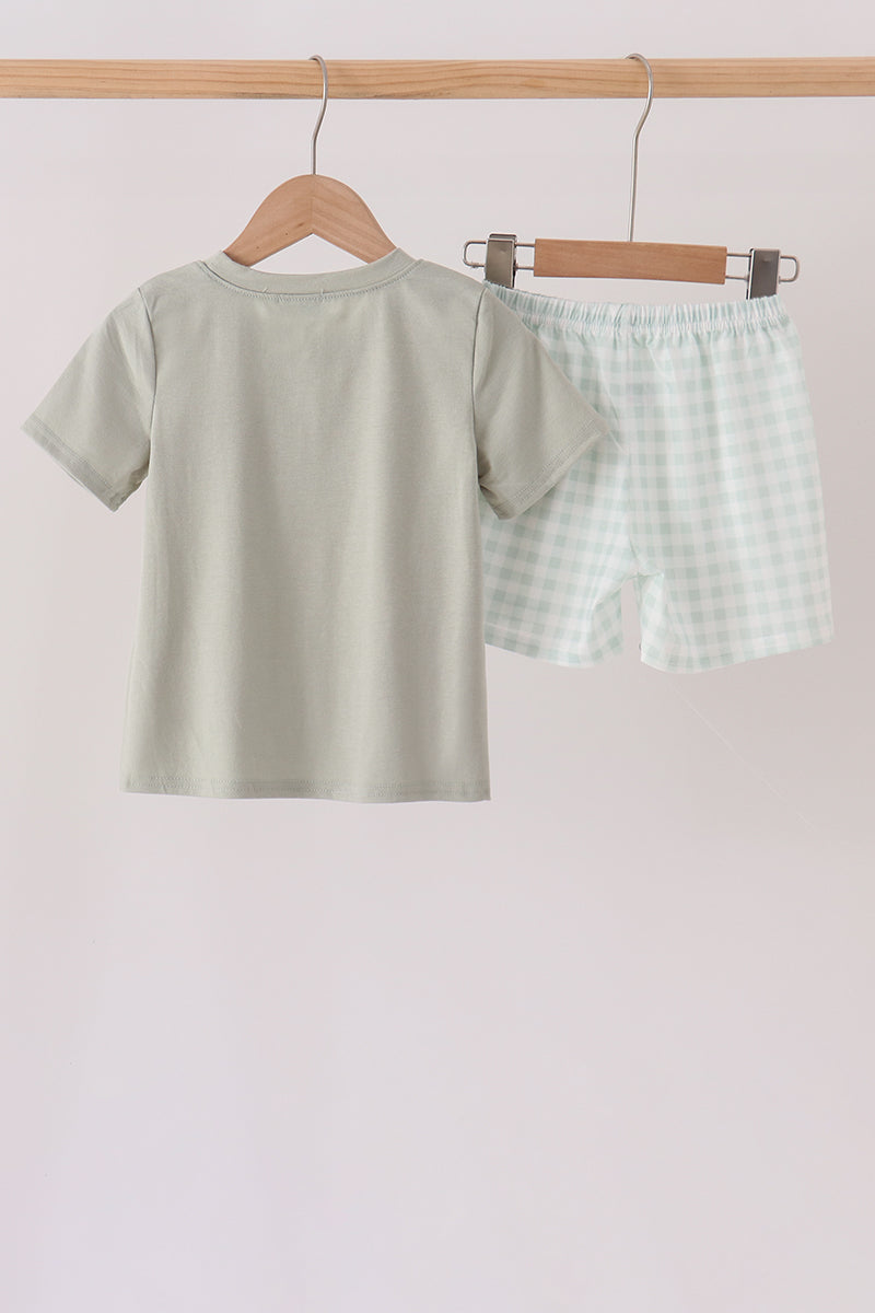 Sage pumpkin embroidery shorts set - Aaria Tees Aaria Tees
