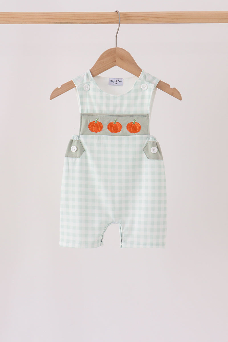 Sage pumpkin embroidery gingham jon jon - Aaria Tees Aaria Tees