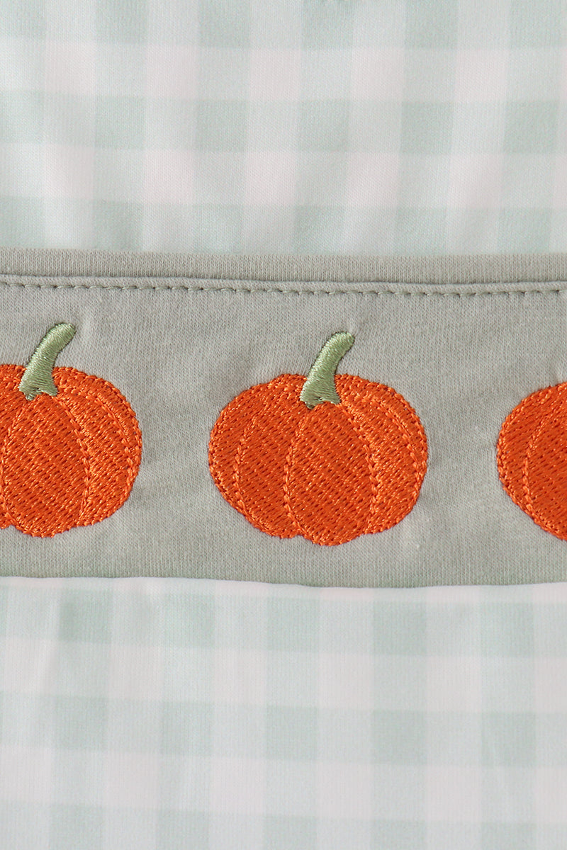 Sage pumpkin embroidery gingham jon jon - Aaria Tees Aaria Tees