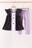 Black ghost spider embroidery ruffle pants set Aaria Tees