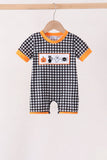 Black ghost spider embroidery gingham romper Aaria Tees