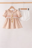 Khaki Pumpkin Smocked Bloomer Set Aaria Tees