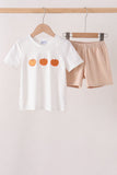 Khaki Pumpkin Embroidery Shorts Set Aaria Tees