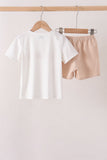 Khaki Pumpkin Embroidery Shorts Set Aaria Tees