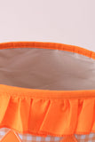 Orange Pumpkin Applique Gingham Ruffle Basket Aaria Tees