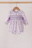 Purple floral smocked bow bubble Aaria Tees