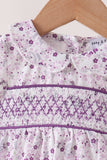 Purple floral smocked bow bubble Aaria Tees
